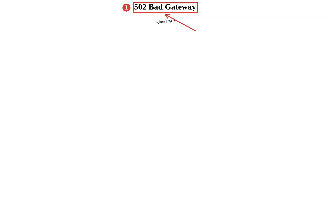 nginx 502 Bad Gateway error page in the browser