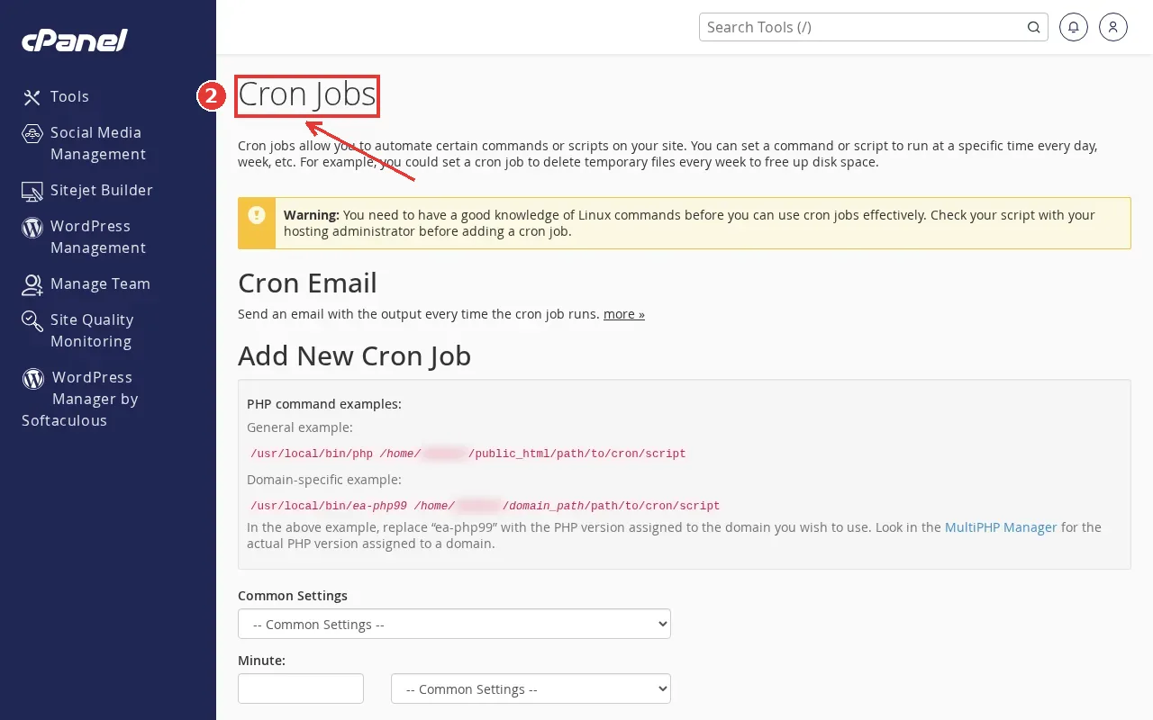 cPanel Cron Jobs page used to run long jobs outside a web request
