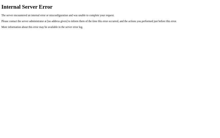 Apache 500 Internal Server Error page in the browser