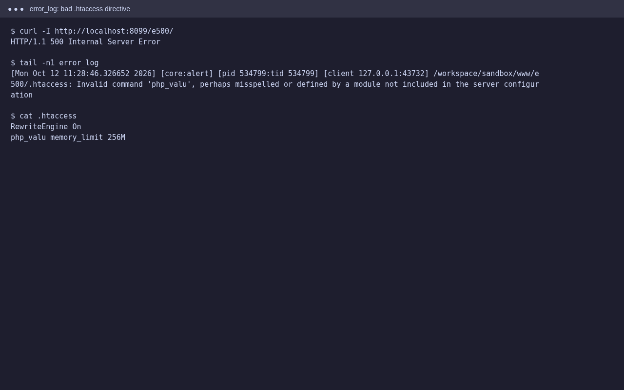 error_log line: Invalid command php_valu in .htaccess