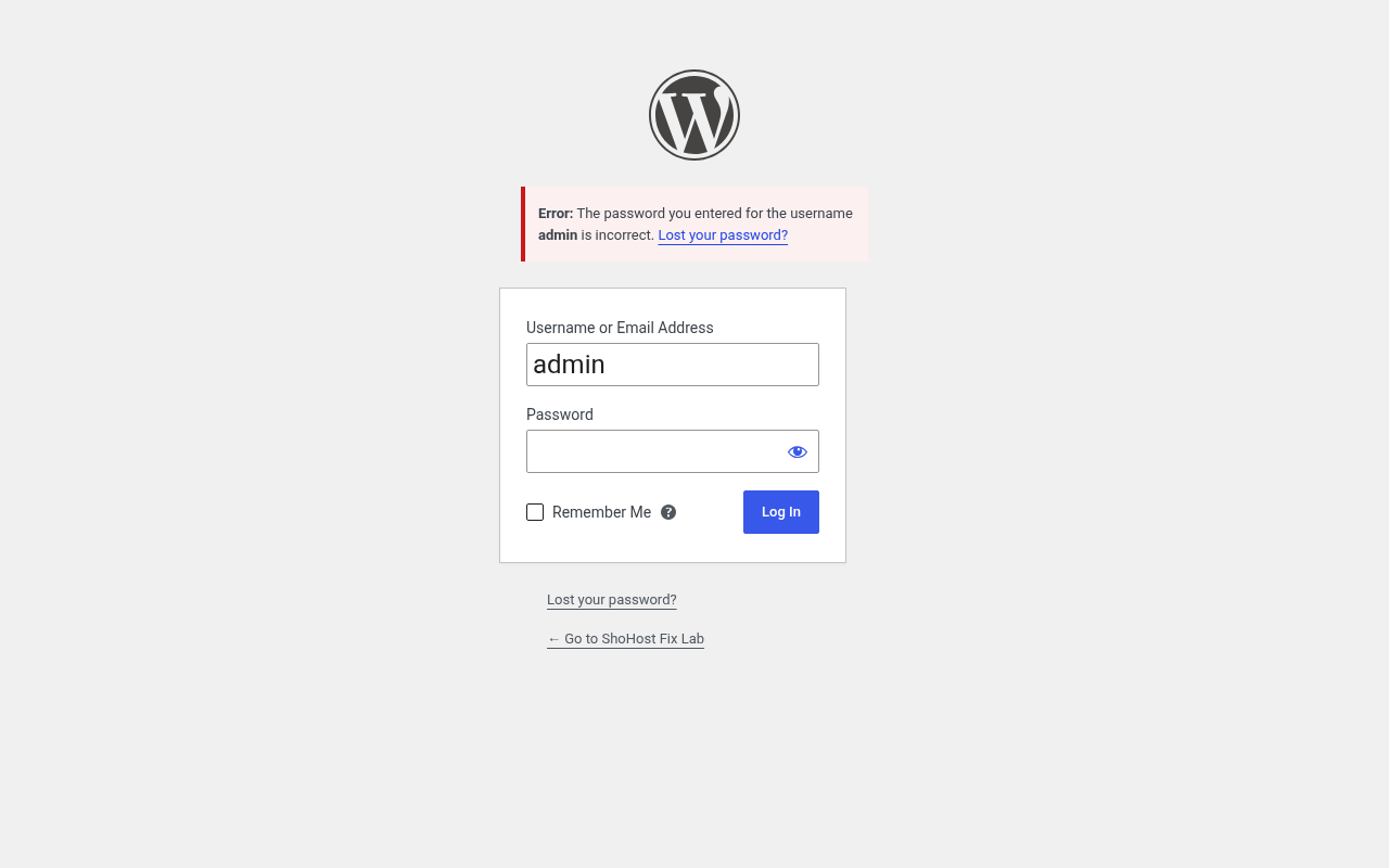 WordPress login error the password you entered for the username admin is incorrect
