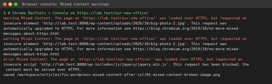 Chrome console Mixed Content warnings and blocked insecure script