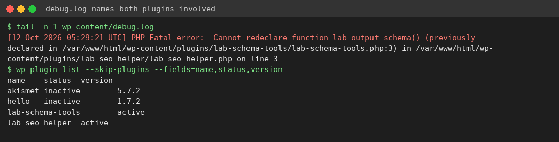 debug.log Cannot redeclare function error naming two plugins