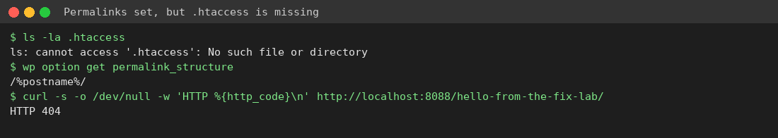 Terminal showing .htaccess missing while permalink structure is set