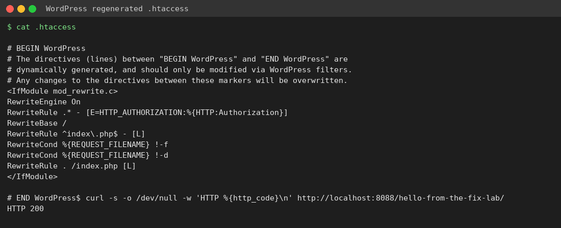 Regenerated WordPress .htaccess rewrite rules