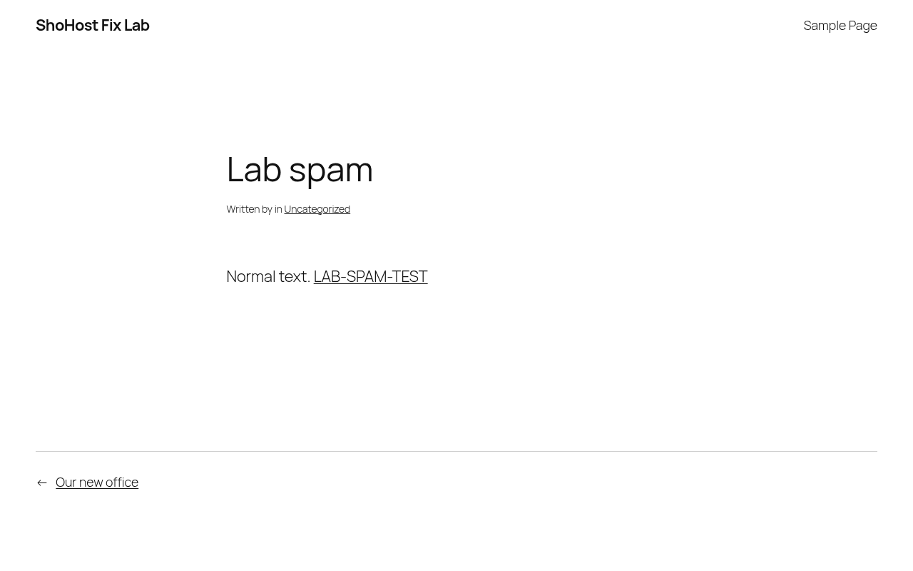 WordPress post containing an injected spam link marker
