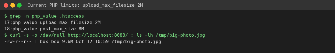 PHP upload_max_filesize 2M and post_max_size 8M settings