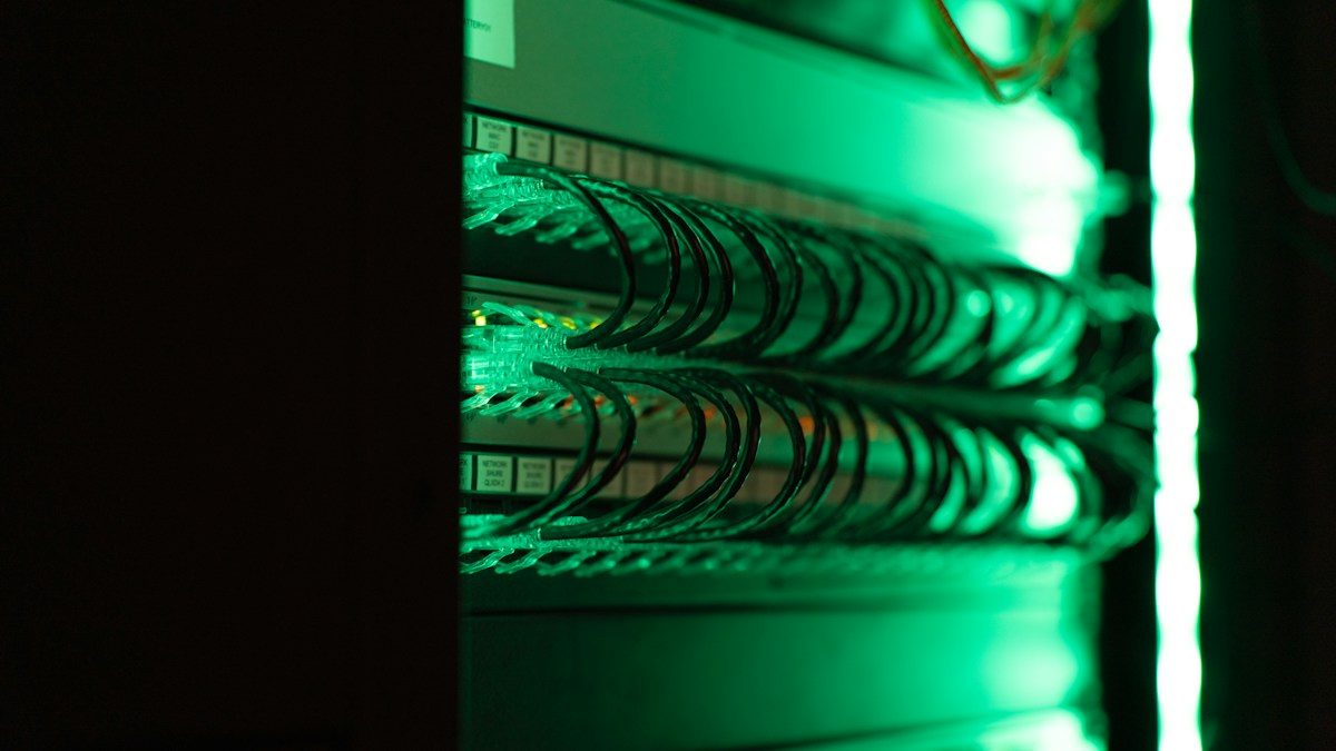 Close-up of servers in a data centre rack